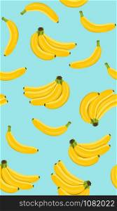 Banana seamless pattern, Bunch of ripe bananas on a blue background. vector illustration.