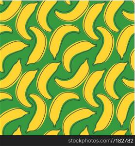 Banana seamless pattern. Hand drawn fresh fruit. Vector sketch background. Color doodle wallpaper. Exotic tropical yellow and green print