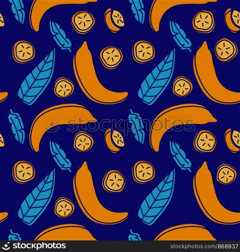Banana seamless pattern. Hand drawn fresh tropical fruit. Multicolored vector sketch background. Colorful doodle wallpaper