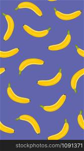 Banana seamless pattern on a purple background. vector illustration.