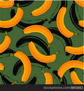 Banana seamless pattern on green background. Modern wrapping paper. Textile banana print and wallpaper pattern design. Banana seamless pattern on green background. Modern wrapping paper. Textile banana print, interior decor and wallpaper pattern design.
