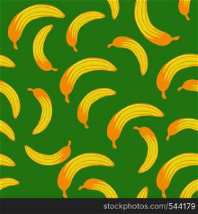 Banana seamless pattern on green background. Tropical fruits wallpaper. Banana seamless pattern on green background. Tropical fruits wallpaper.