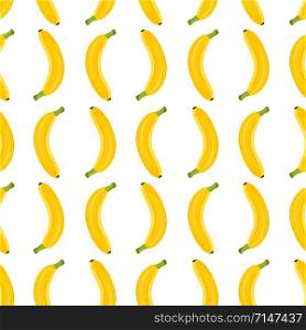 Banana seamless pattern on white background. Tropical fruit vector illustration.