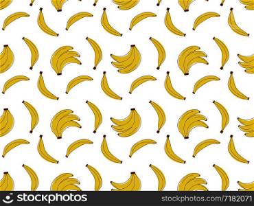 Banana seamless pattern. Yellow exotic fruit. Food print for dress. Vector sketch background. Fashion design. Hand drawn doodle wallpaper