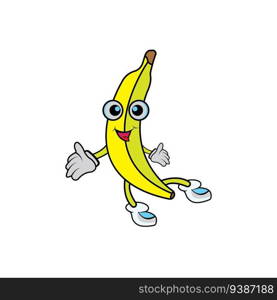 Banana vector illustration. Banana cartoon character logo, fruit icon concept