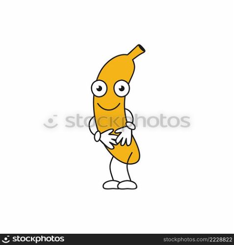 Banana with a face and a smile. Good mood. Vector of a cartoon character. Fruit emoticons.