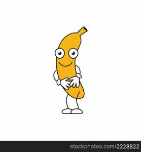 Banana with a face and a smile. Good mood. Vector of a cartoon character. Fruit emoticons.