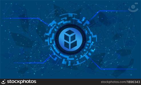 Bancor Network Token BNT symbol of the DeFi project in a digital circle with a cryptocurrency theme on a blue background. Cryptocurrency icon. Decentralized finance programs. Copy space. Vector EPS10.