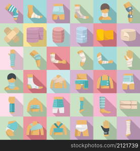 Bandage icons set flat vector. First aid. Medical trauma. Bandage icons set flat vector. First aid