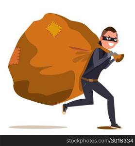 Bandit With Bag Vector. Isolated Flat Cartoon Character Illustration. Bandit With Bag Vector. Isolated Flat Character Illustration