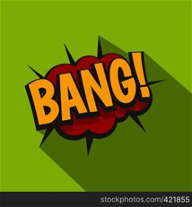 Bang, comic book explosion icon. Flat illustration of bang, comic book explosion vector icon for web isolated on lime background. Bang, comic book explosion icon, flat style
