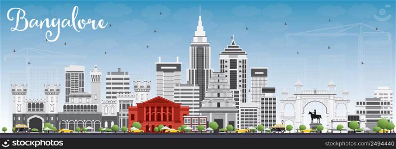 Bangalore Skyline with Gray Buildings and Blue Sky. Vector Illustration. Business Travel and Tourism Concept with Historic Buildings. Image for Presentation Banner Placard and Web Site.