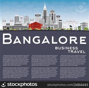 Bangalore Skyline with Gray Buildings, Blue Sky and Copy Space. Vector Illustration. Business Travel and Tourism Concept with Historic Buildings. Image for Presentation Banner Placard and Web Site.