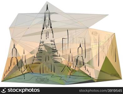 bangkok. abstract silhouette of city on multicolor background