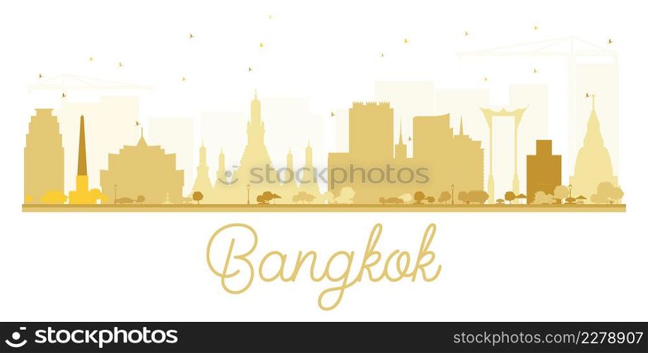 Bangkok City skyline golden silhouette. Vector illustration. Simple flat concept for tourism presentation, banner, placard or web site. Business travel concept. Cityscape with landmarks