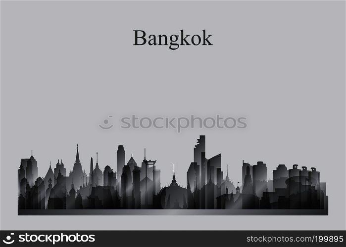 Bangkok city skyline silhouette in grayscale vector illustration