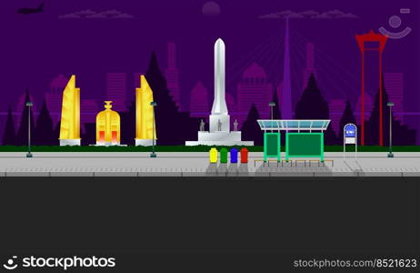 bangkok city view with monument memorial democracy swing pole building vector illustration eps10