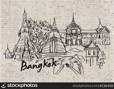 bangkok doodles with grunge background vector illustration