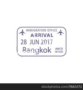 Bangkok immigration office visa st&isolated template. Vector Thailand passing border control entry. Thailand border passing entry, Bangkok visa st&