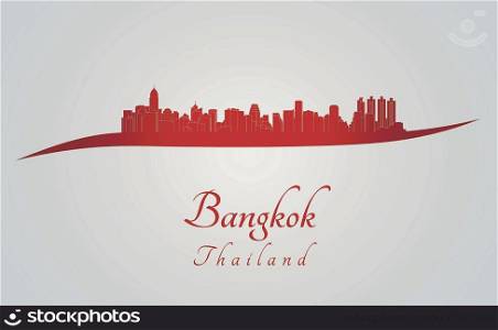 Bangkok skyline in red and gray background in editable vector file