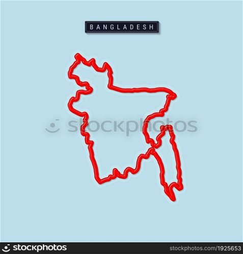 Bangladesh bold outline map. Glossy red border with soft shadow. Country name plate. Vector illustration.. Bangladesh bold outline map. Vector illustration