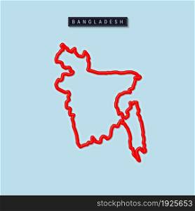 Bangladesh bold outline map. Glossy red border with soft shadow. Country name plate. Vector illustration.. Bangladesh bold outline map. Vector illustration