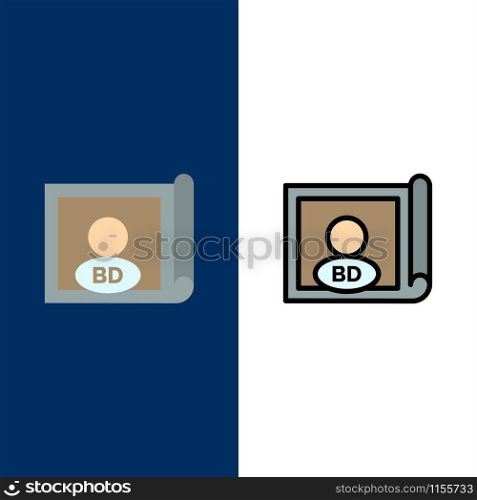 Bangladesh, Country, Flag, International Icons. Flat and Line Filled Icon Set Vector Blue Background