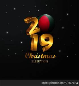 Bangladesh Flag 2019 Merry Christmas Typography. New Year Abstract Celebration background