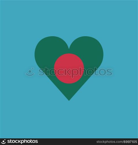 Bangladesh flag icon in a heart shape in flat design. Independence day or National day holiday concept.