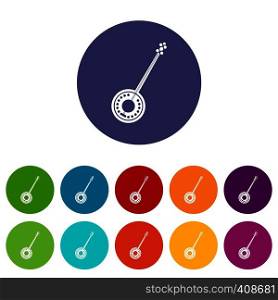Banjo set icons in different colors isolated on white background. Banjo set icons