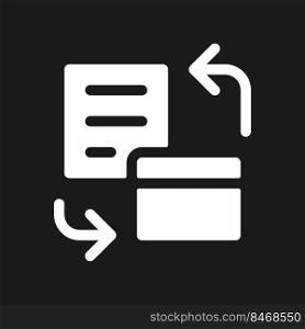 Bank account statement dark mode glyph ui icon. Summary of transactions. User interface design. White silhouette symbol on black space. Solid pictogram for web, mobile. Vector isolated illustration. Bank account statement dark mode glyph ui icon
