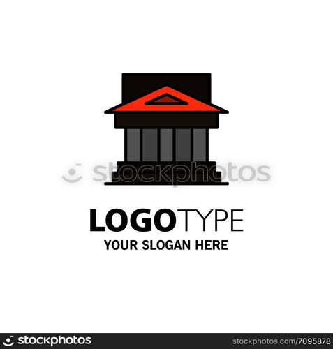 Bank, Architecture, Building, Court, Estate, Government, House, Property Business Logo Template. Flat Color