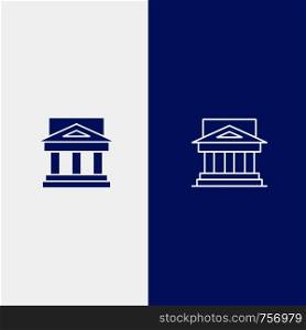 Bank, Architecture, Building, Court, Estate, Government, House, Property Line and Glyph Solid icon Blue banner Line and Glyph Solid icon Blue banner