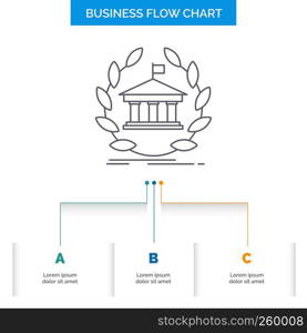 bank, banking, online, university, building, education Business Flow Chart Design with 3 Steps. Line Icon For Presentation Background Template Place for text