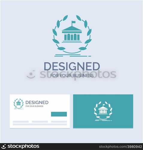 bank, banking, online, university, building, education Business Logo Glyph Icon Symbol for your business. Turquoise Business Cards with Brand logo template.
