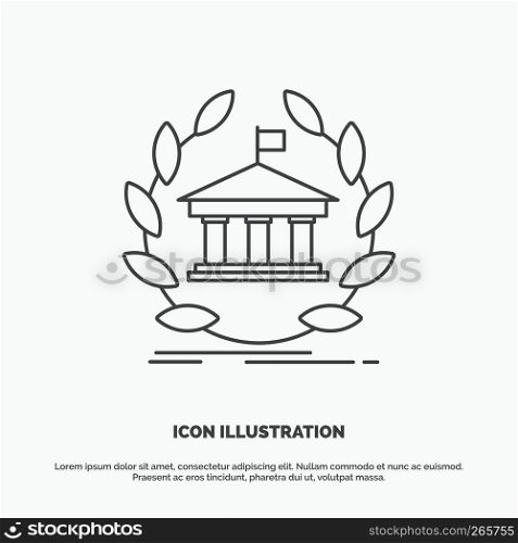 bank, banking, online, university, building, education Icon. Line vector gray symbol for UI and UX, website or mobile application
