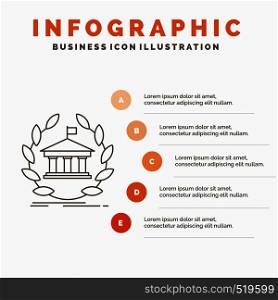 bank, banking, online, university, building, education Infographics Template for Website and Presentation. Line Gray icon with Orange infographic style vector illustration. Vector EPS10 Abstract Template background