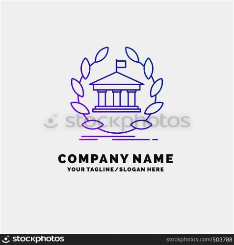 bank, banking, online, university, building, education Purple Business Logo Template. Place for Tagline. Vector EPS10 Abstract Template background
