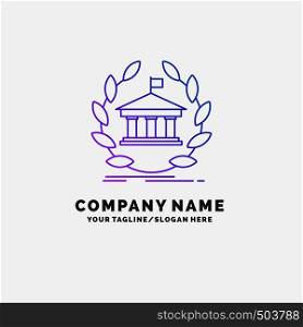bank, banking, online, university, building, education Purple Business Logo Template. Place for Tagline. Vector EPS10 Abstract Template background
