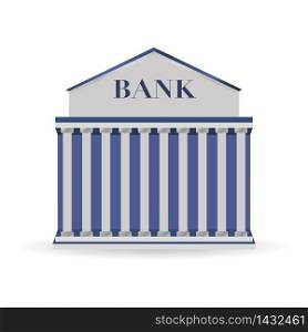 Bank building facade. Isolated on white background icon. Blue with column. Classic court flat vector illustration. Money and finance saving in financial institution concept