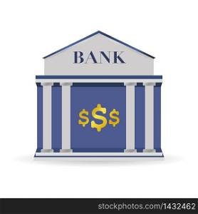 Bank building facade. Isolated on white background icon. Blue with column. Classic court flat vector illustration. Money and finance saving in financial institution concept