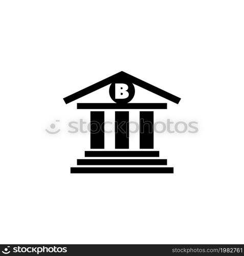 Bank Building. Flat Vector Icon. Simple black symbol on white background. Bank Building Flat Vector Icon