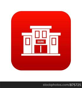 Bank building icon digital red for any design isolated on white vector illustration. Bank building icon digital red