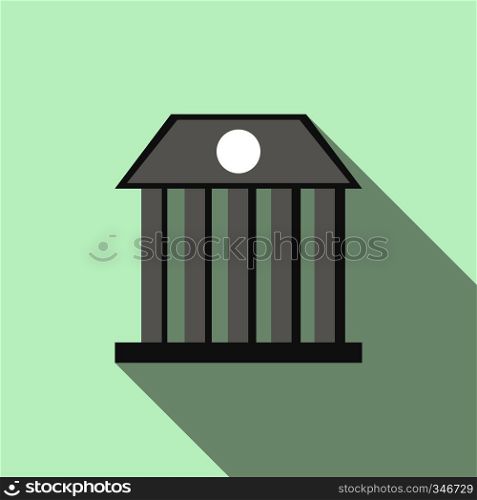 Bank building icon in flat style on a light blue background. Bank building icon, flat style