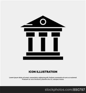 Bank, Building, Money, Service Solid Black Glyph Icon