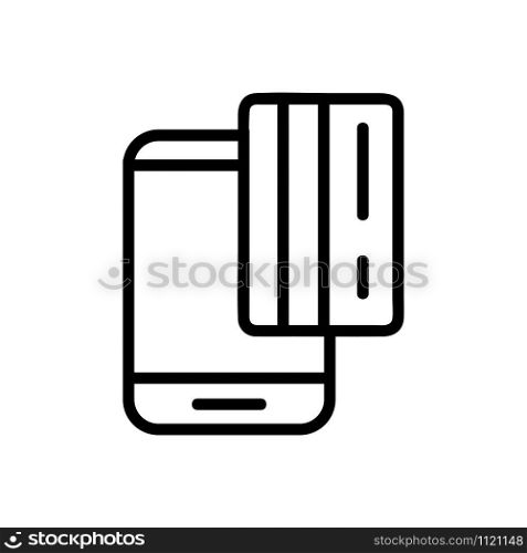 Bank card in the phone icon vector. A thin line sign. Isolated contour symbol illustration. Bank card in the phone icon vector. Isolated contour symbol illustration