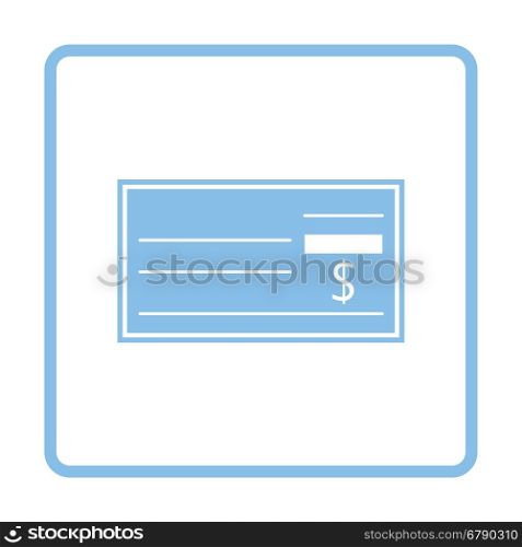 Bank check icon. Blue frame design. Vector illustration.