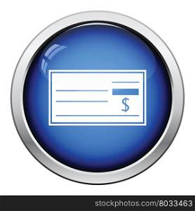 Bank check icon. Glossy button design. Vector illustration.