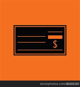 Bank check icon. Orange background with black. Vector illustration.