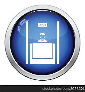 Bank clerk icon. Glossy button design. Vector illustration.